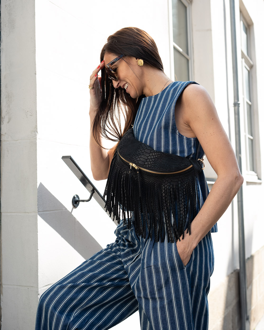 BANANE CUIR - BLACK EMBOSSÉE CROCO À FRANGES