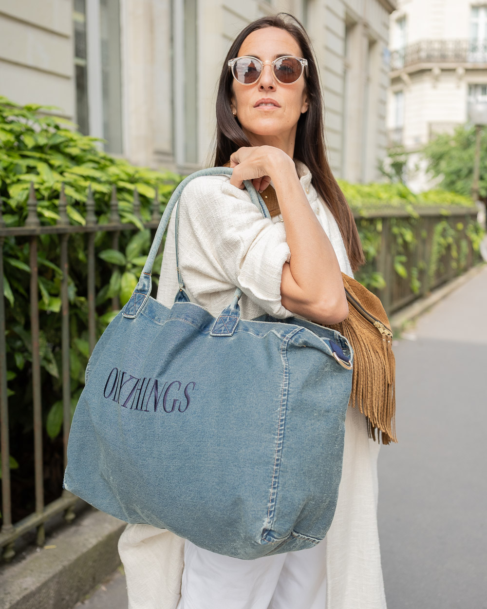 Sac Cabas en Jean, Brodé Olythings Bleu Marine