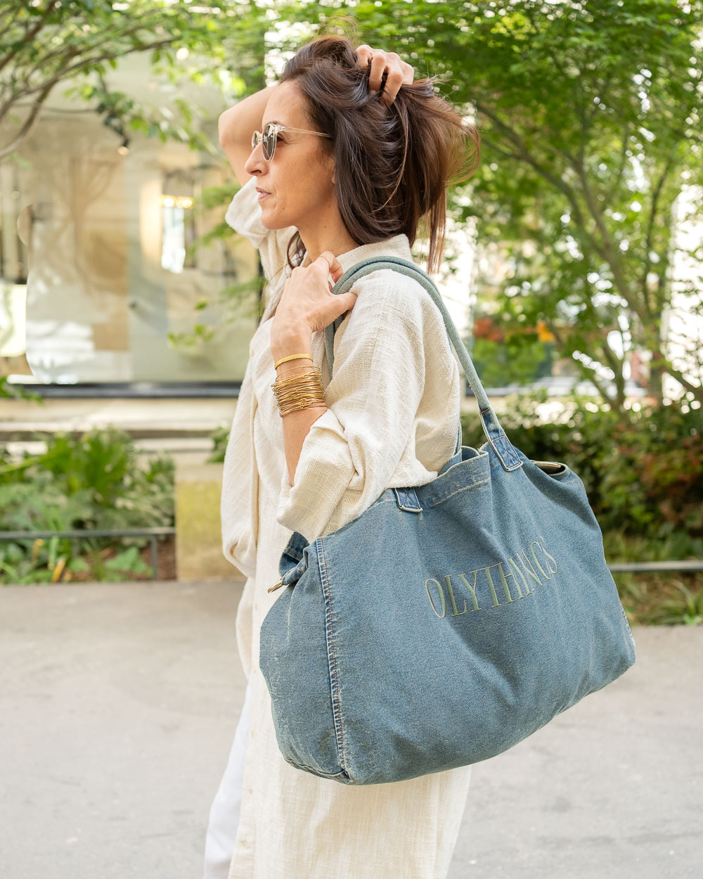 Sac Cabas en Jean, Brodé Olythings Kaki